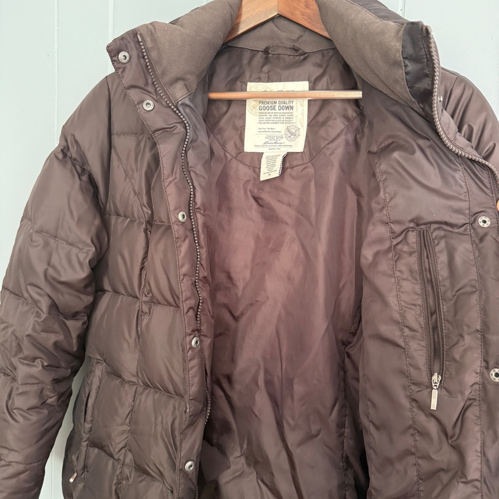 Eddie Bauer Womens Brown Goose Down Quilted Puffer Jacket Belted Sz XL Gorpcore - Picture 10 of 12